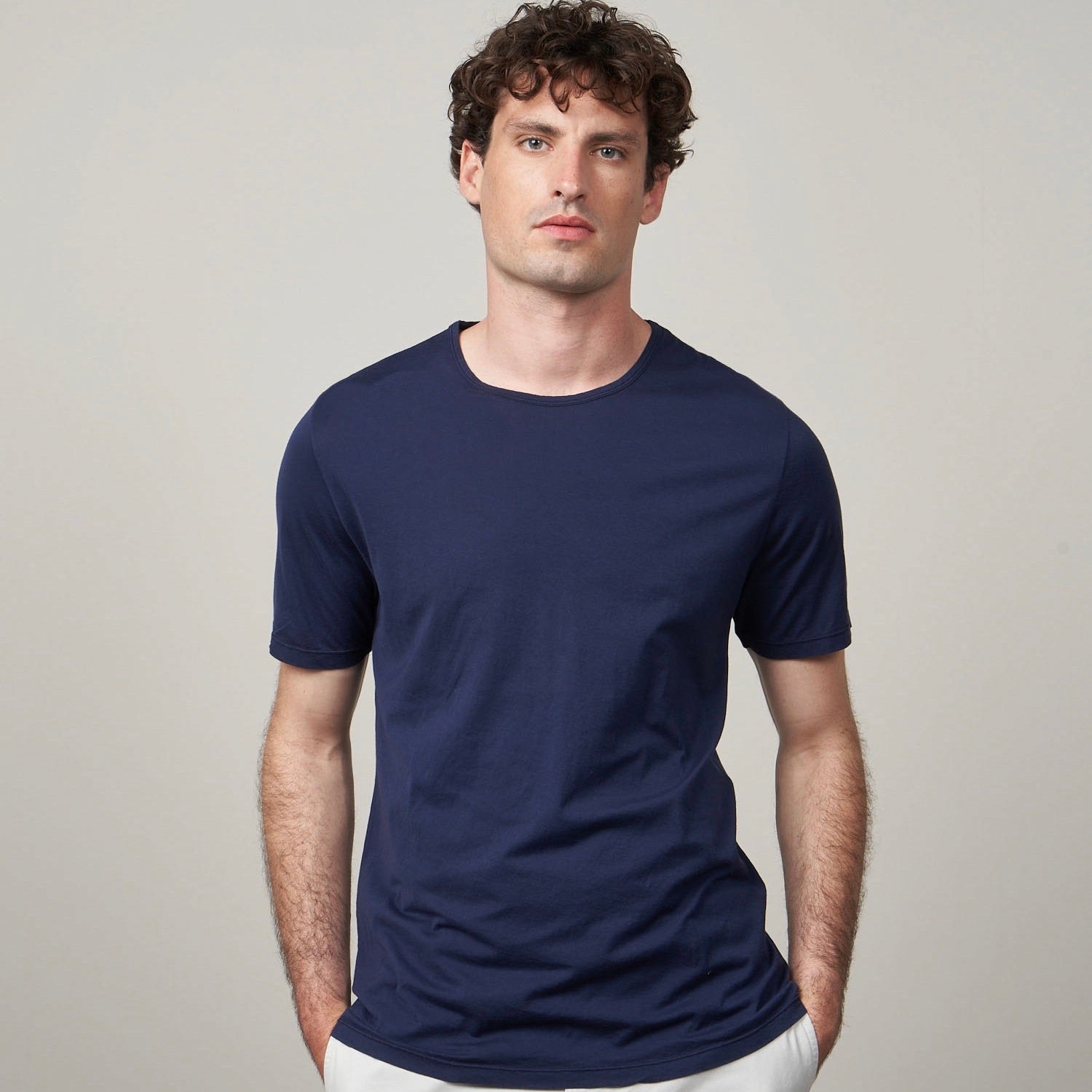 MEN KNITTED T.SHIRT-LIGHT CREW-NAVY