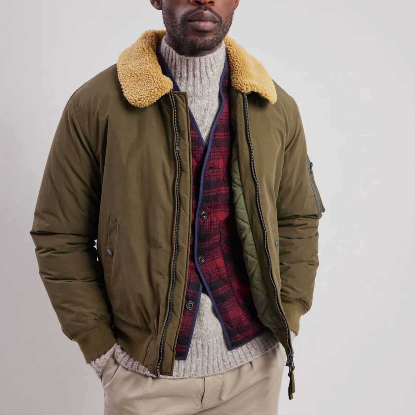 MEN WOVEN DOE - DARK OLIVE JACKET