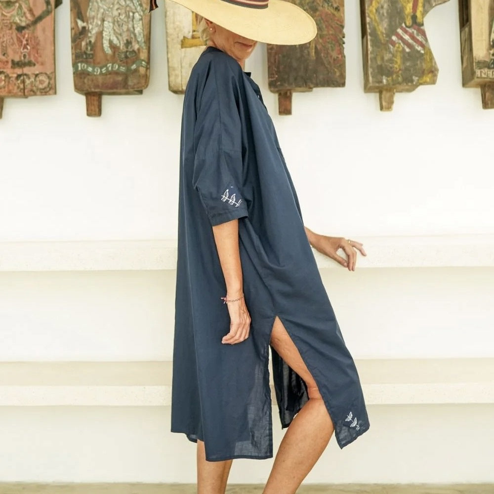 TARA KAFTAN APPLIQUE|INDIGO