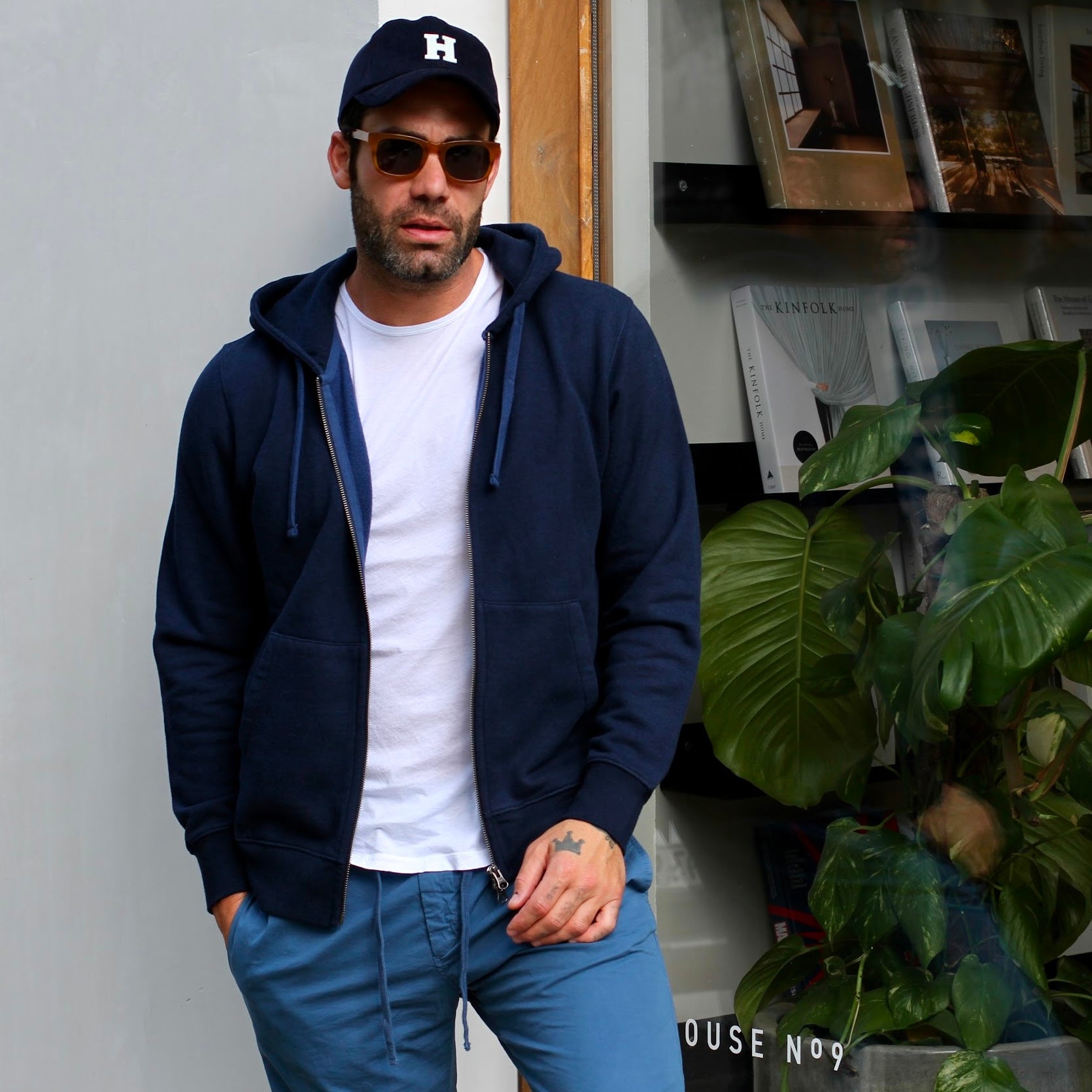 MEN KNITTED SWEATSHIRT|HOODY ZIPPER|INDIGO