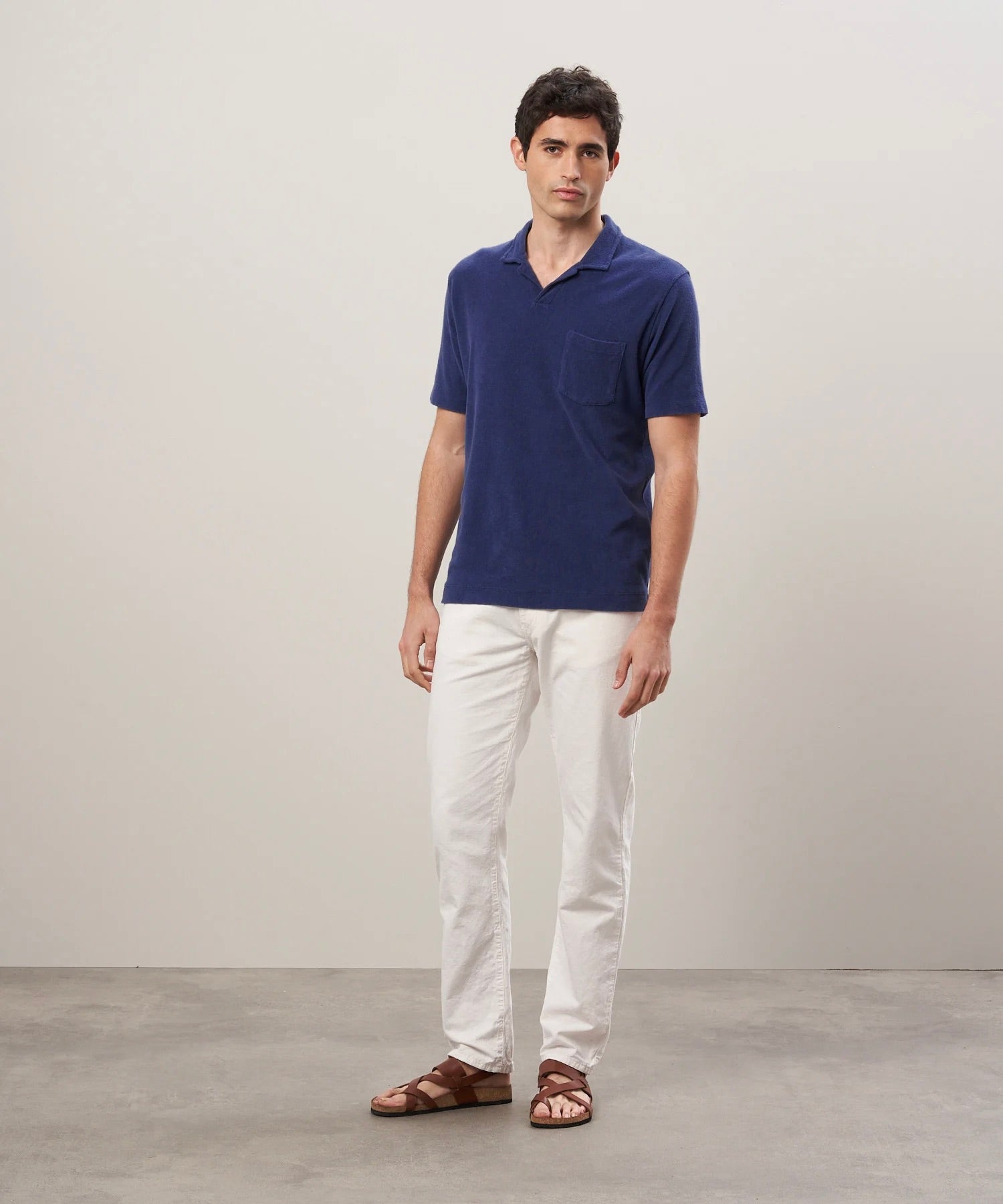 MEN KNITTED POLO - BOUCLETTE - NAVY