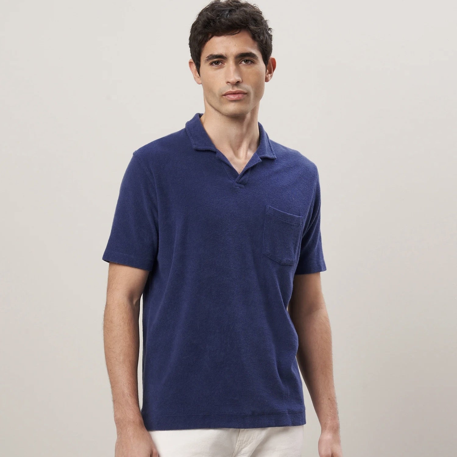 MEN KNITTED POLO - BOUCLETTE - NAVY