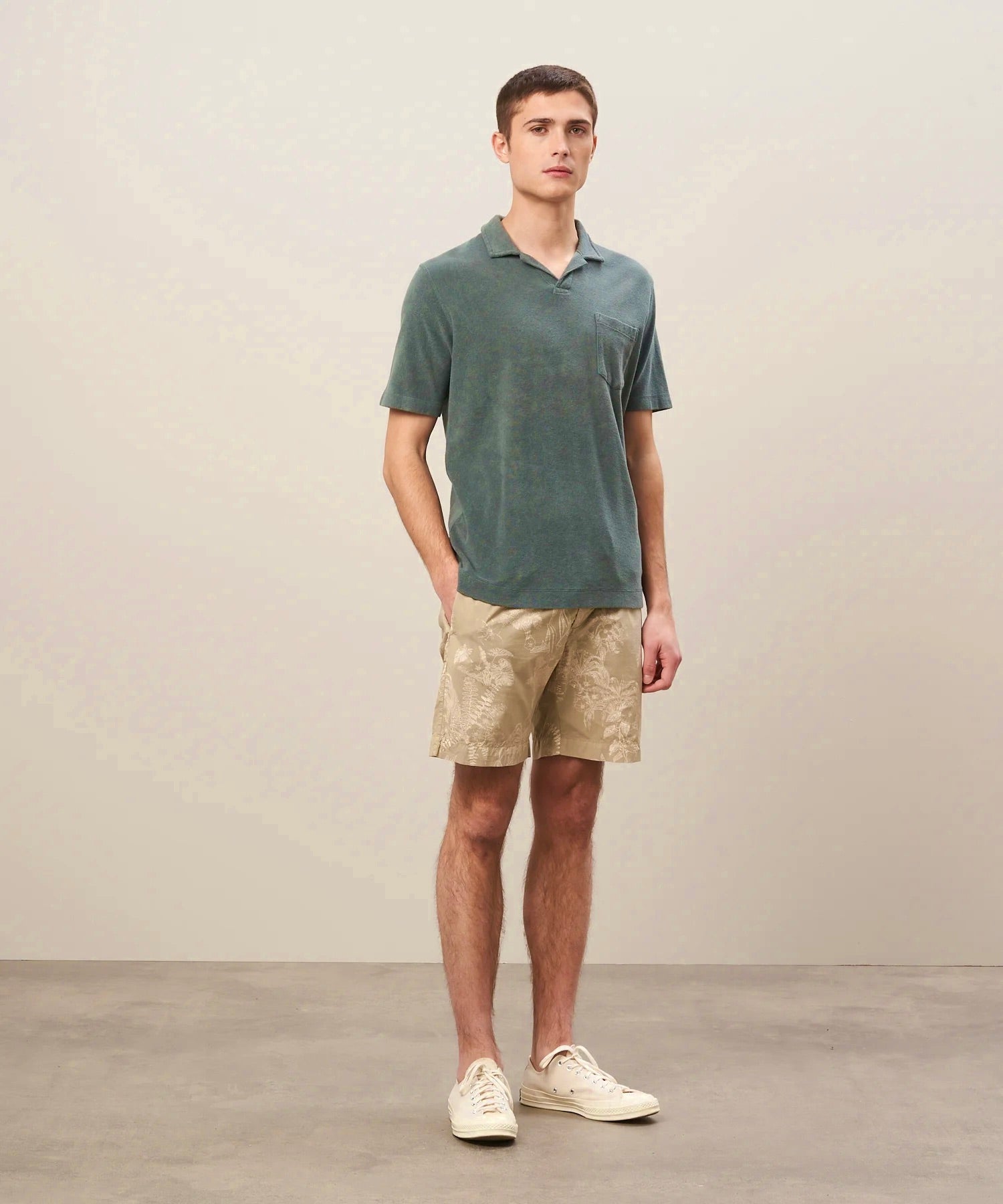 MEN KNITTED POLO - BOUCLETTE - FADED GREEN