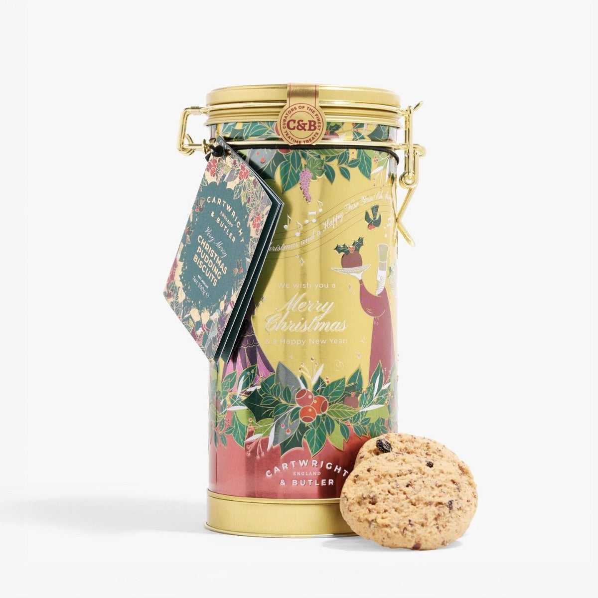 MERRY XMAS PUDDING BISCUITS IN MUSICAL TIN