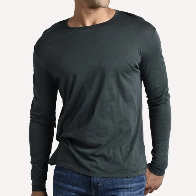 MEN KNITTED T-SHIRT - LIGHT CREW lONG SLEEVE - THUNDER