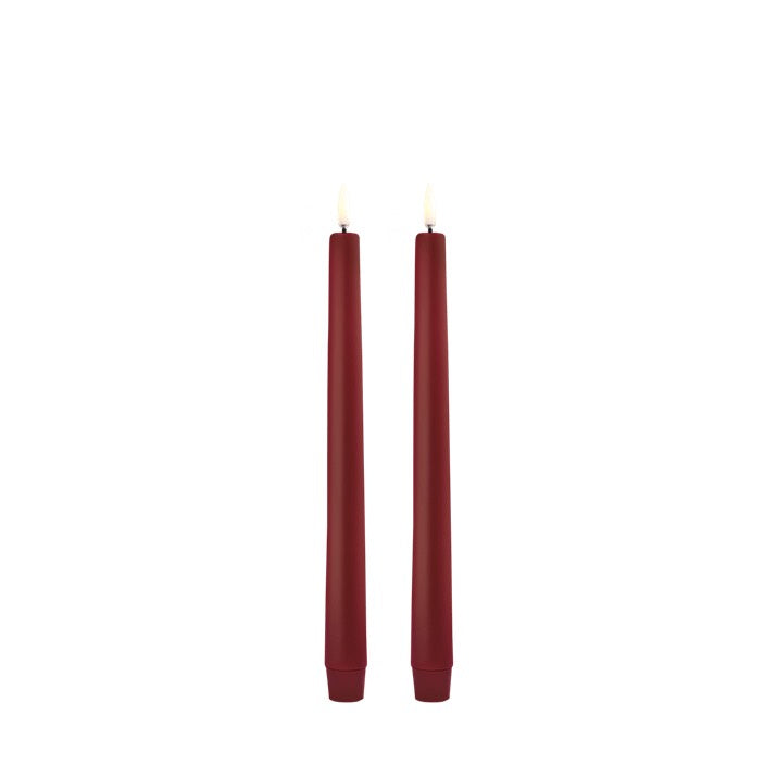 CLASSIC LED TAPER CANDLES RED | 2.3 x 25 CM | SET OF 2