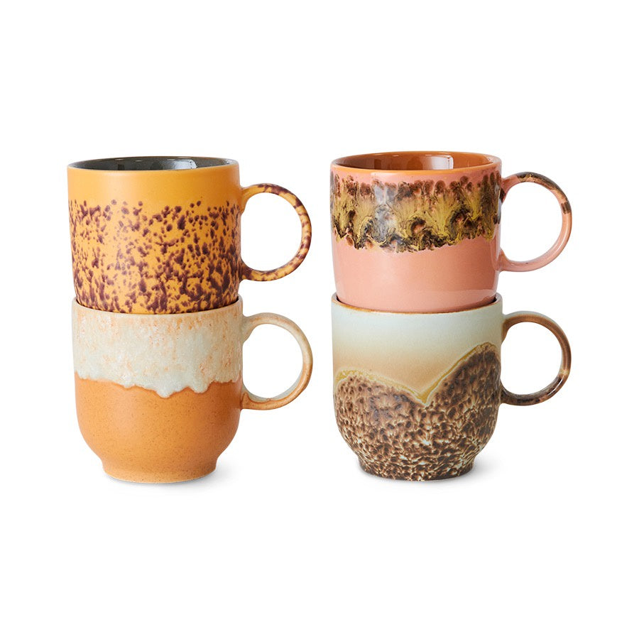 70's CERAMIC CAFE' MUGS, CAPE- SET OF 4