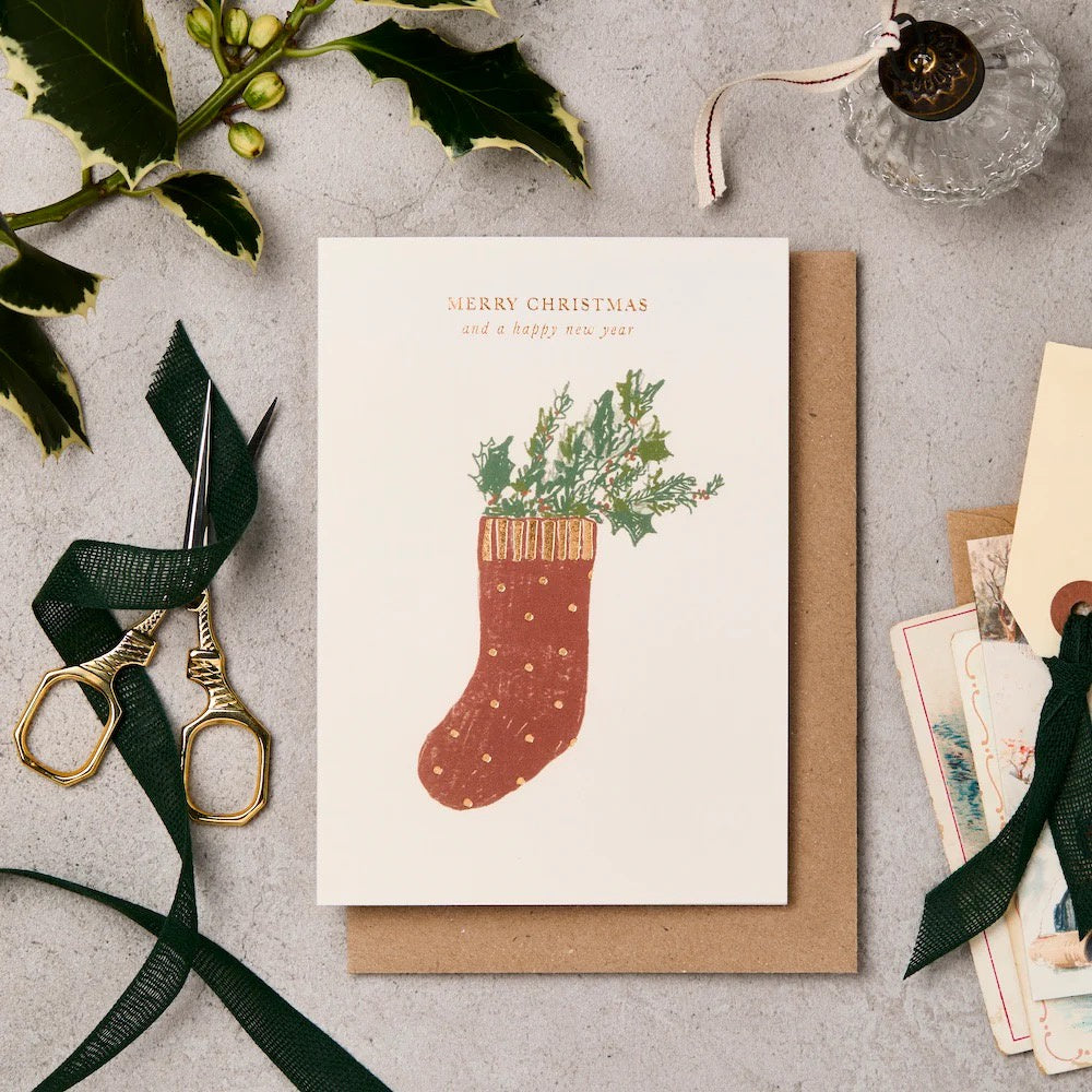 STOCKING & SPRUCE CHRISTMAS CARD