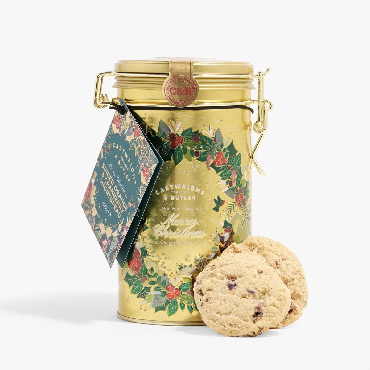 MERRY CHRISTMAS SPICED ORANGE & CRANBERRY SHORTBREADS IN TIN