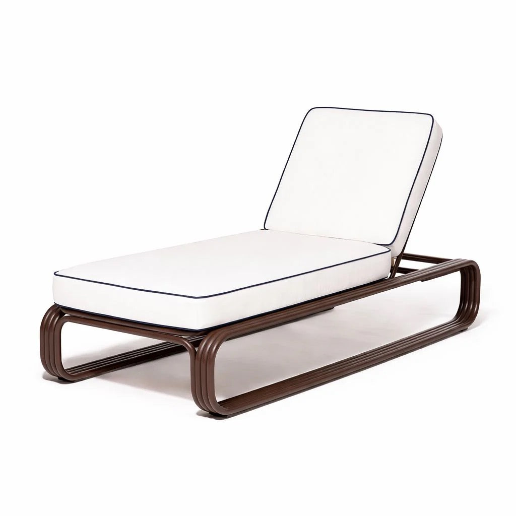 THE CONTINI SUN LOUNGER | ANTIQUE WHITE FRAME | TERRY TERRACOTTA STRIPE | On Order