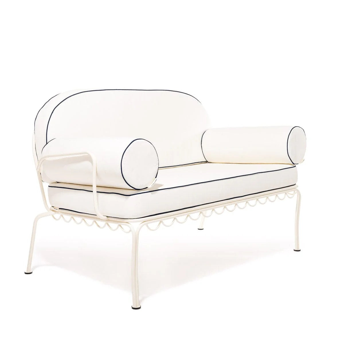 THE AL FRESCO LOVE SEAT IN RIVIE WHITE | ANTIQUE WHITE FRAME | On Order