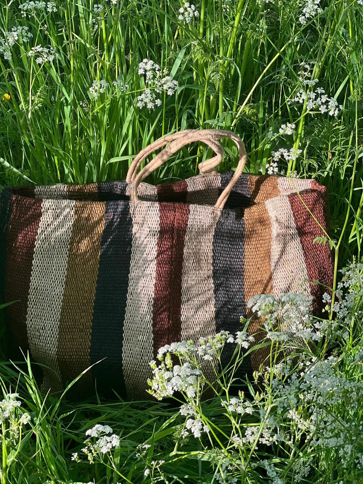 EXTRA LARGE JUTE BAG WITH LONG HANDLES | EARTH COLOURS