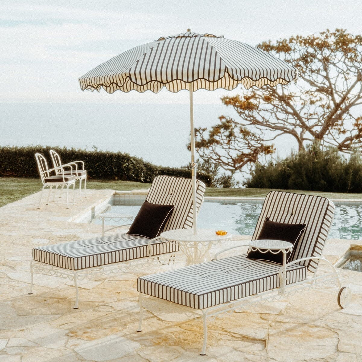 THE AL FRESCO SUN LOUNGER IN RIVIE WHITE | ANTIQUE WHITE FRAME | On Order