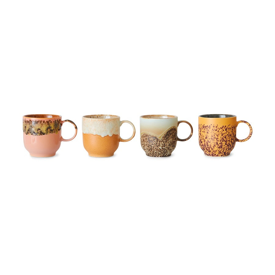 70's CERAMIC CAFE' MUGS, CAPE- SET OF 4