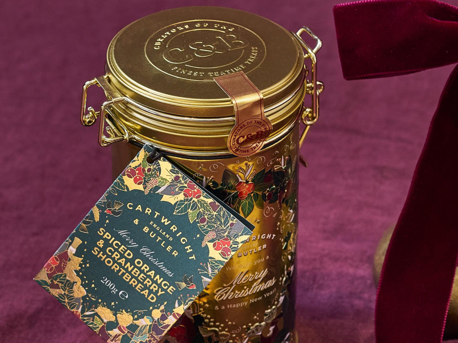 MERRY CHRISTMAS SPICED ORANGE & CRANBERRY SHORTBREADS IN TIN