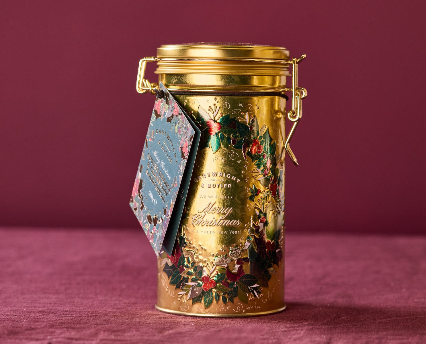 MERRY CHRISTMAS SPICED ORANGE & CRANBERRY SHORTBREADS IN TIN