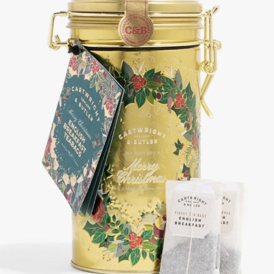 MERRY CHRISTMAS TIN WITH ENGLISH BREAKFAST TEABAGS