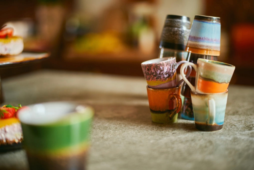 70's CERAMICS ESPRESSO MUGS RETRO - SET OF 4