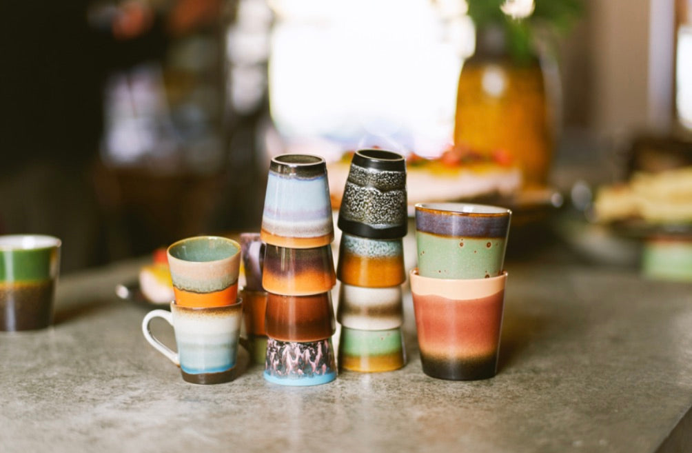70's CERAMICS ESPRESSO MUGS RETRO - SET OF 4