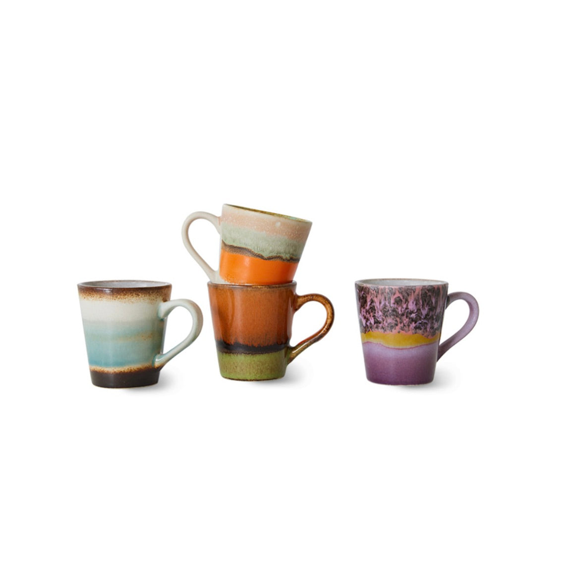 70's CERAMICS ESPRESSO MUGS RETRO - SET OF 4