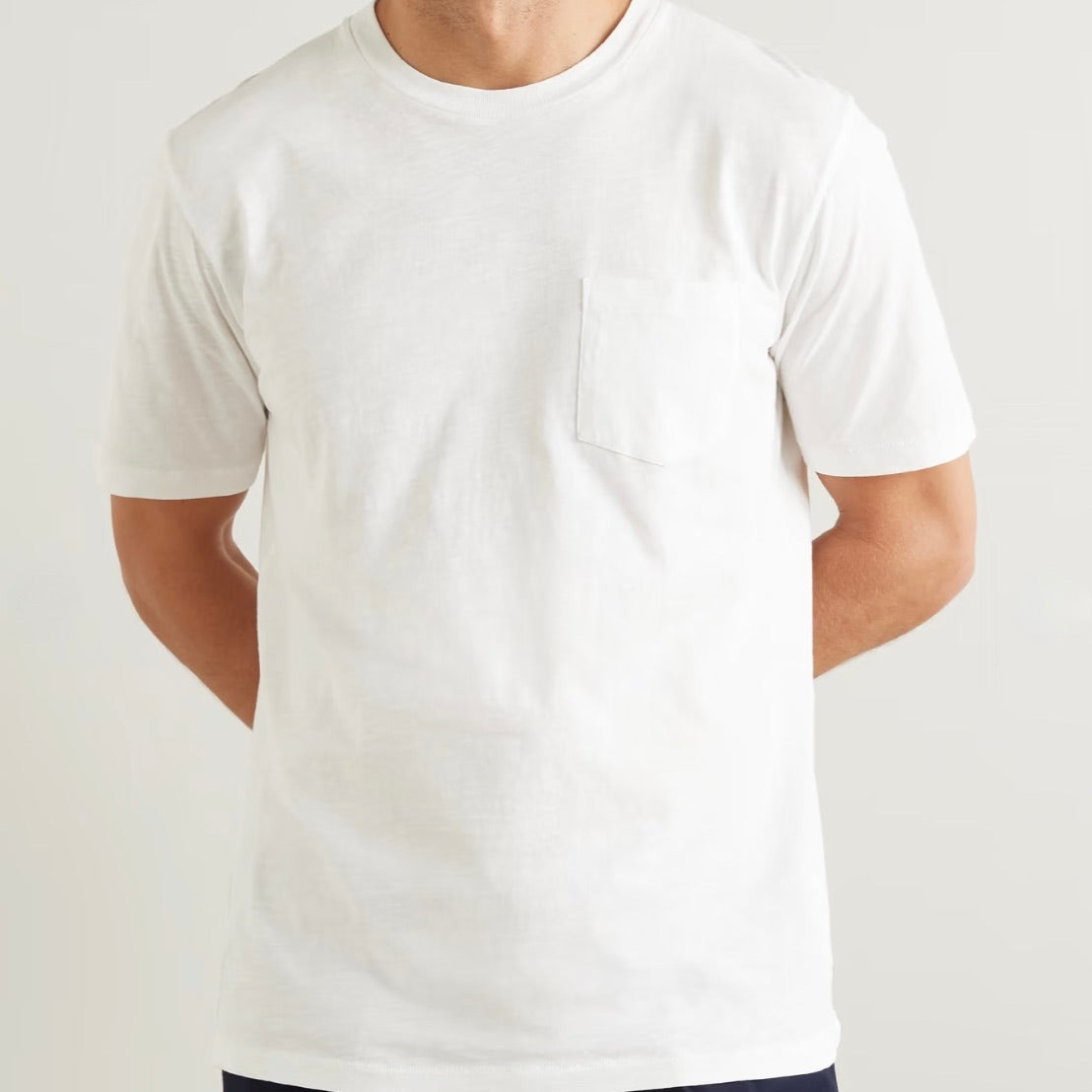 MEN KNITTED T-SHIRT - POCKET CREW - WHITE