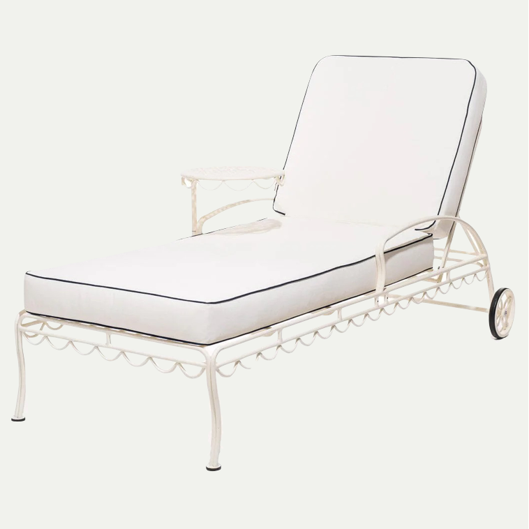 THE AL FRESCO SUN LOUNGER IN RIVIE WHITE | ANTIQUE WHITE FRAME | On Order