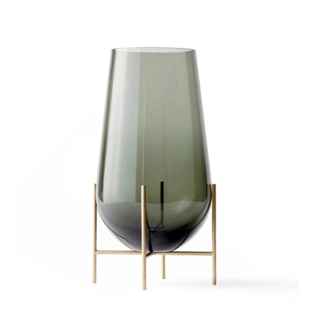 ÉCHASSE VASE GLASS, MEDIUM|SMOKE/BRUSHED BRASS