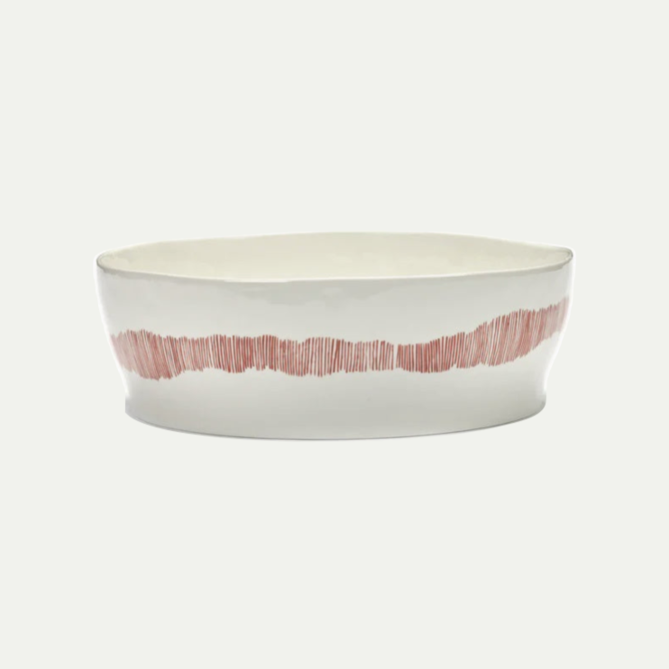 SALAD BOWL WHITE SWIRL - RED STRIPES FEAST
