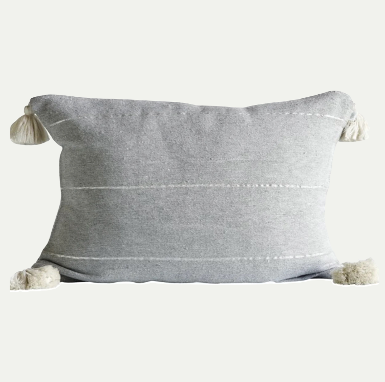 CUSHION COVER WITH TASSELS - GREY