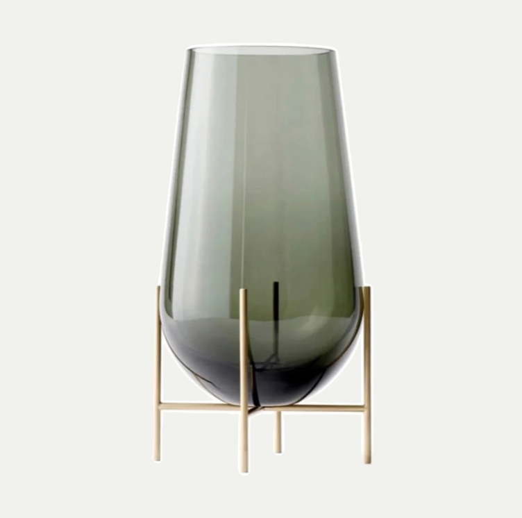 ÉCHASSE VASE GLASS, MEDIUM|SMOKE/BRUSHED BRASS