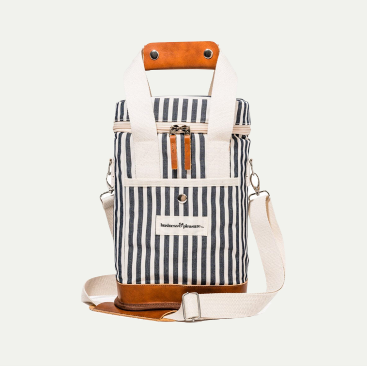 THE WINE COOLER TOTE BAG | LAUREN'S NAVY STRIPE