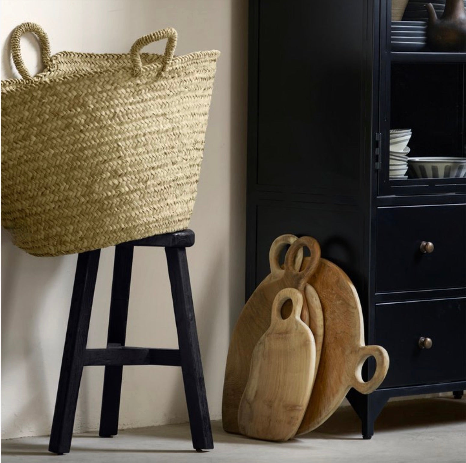 STOOL ELM WOOD - BLACK | SET OF 2