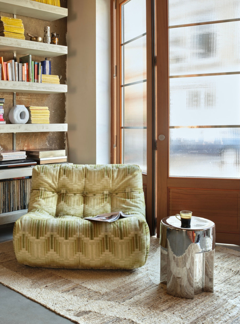 STONEWARE SIDE TABLE CHROME