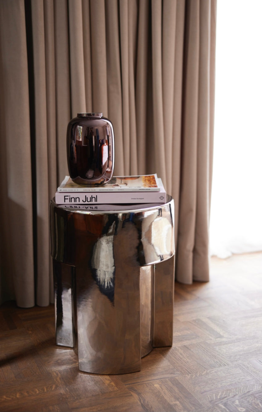 STONEWARE SIDE TABLE CHROME