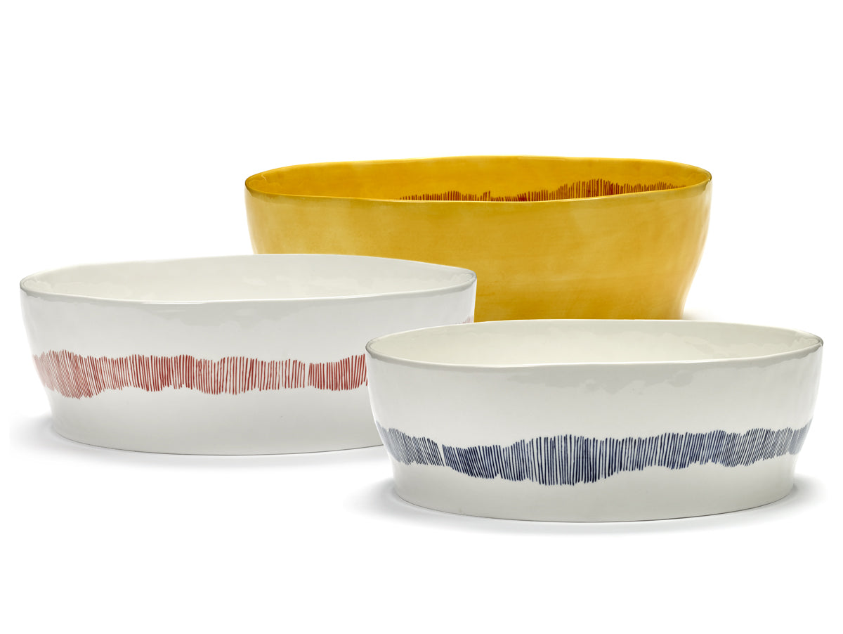 SALAD BOWL SUNNY YELLOW SWIRL - STRIPES RED FEAST