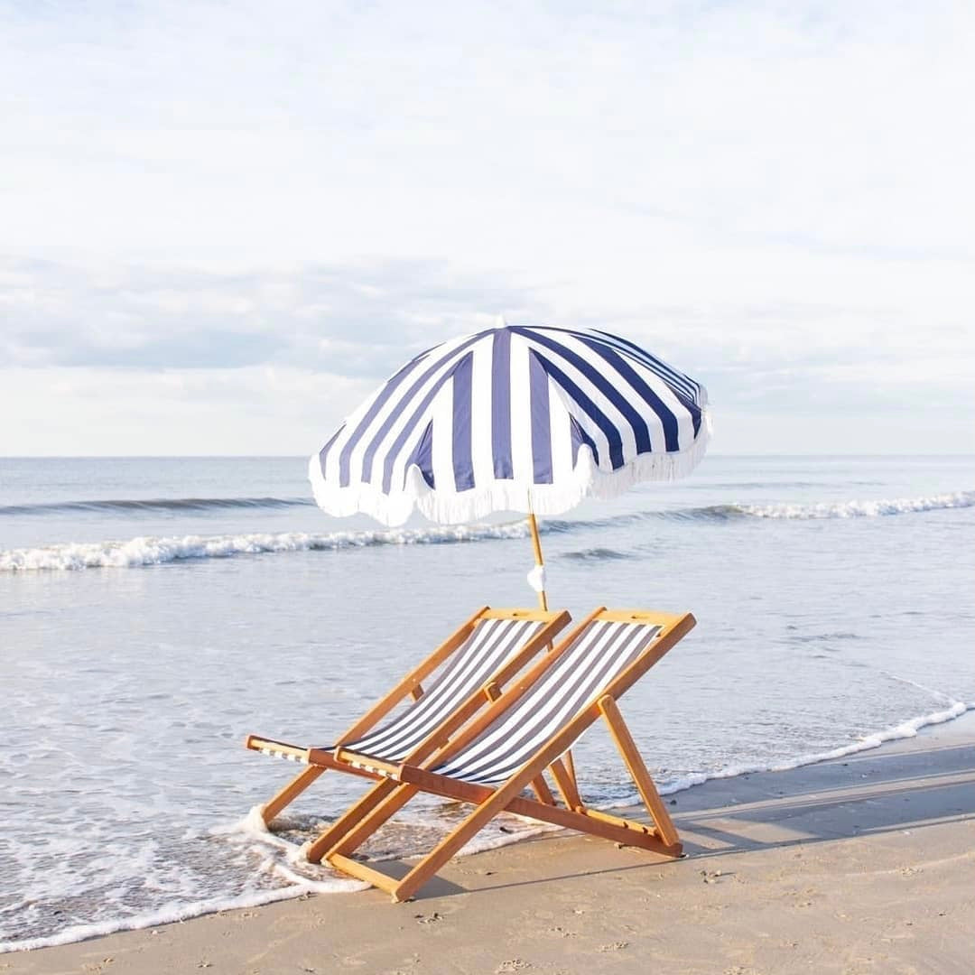 HOLIDAY BEACH UMBRELLA - NAVY CREW STRIPE | On Order