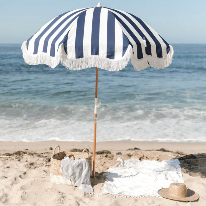 HOLIDAY BEACH UMBRELLA - NAVY CREW STRIPE | On Order