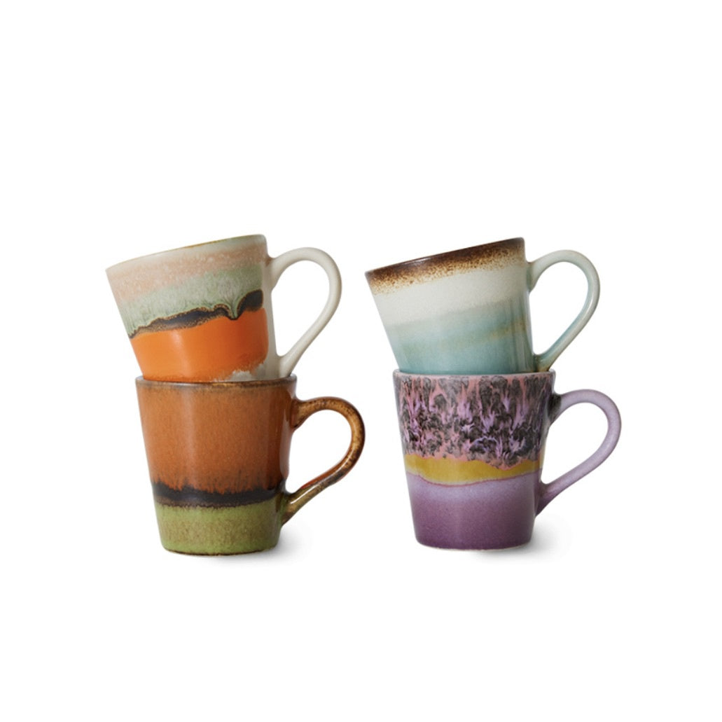 70's CERAMICS ESPRESSO MUGS RETRO - SET OF 4