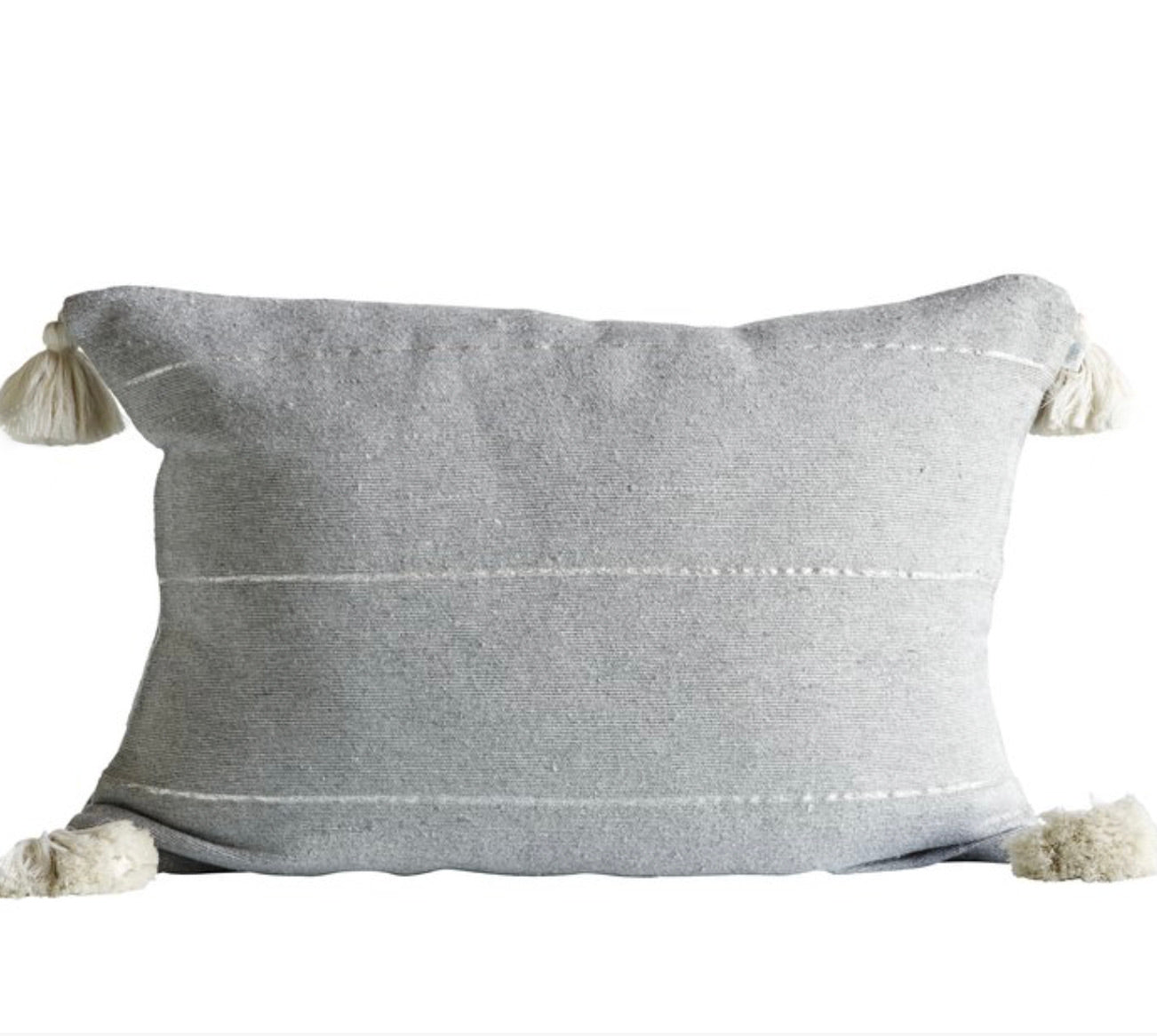 CUSHION WITH TASSELS - GREY