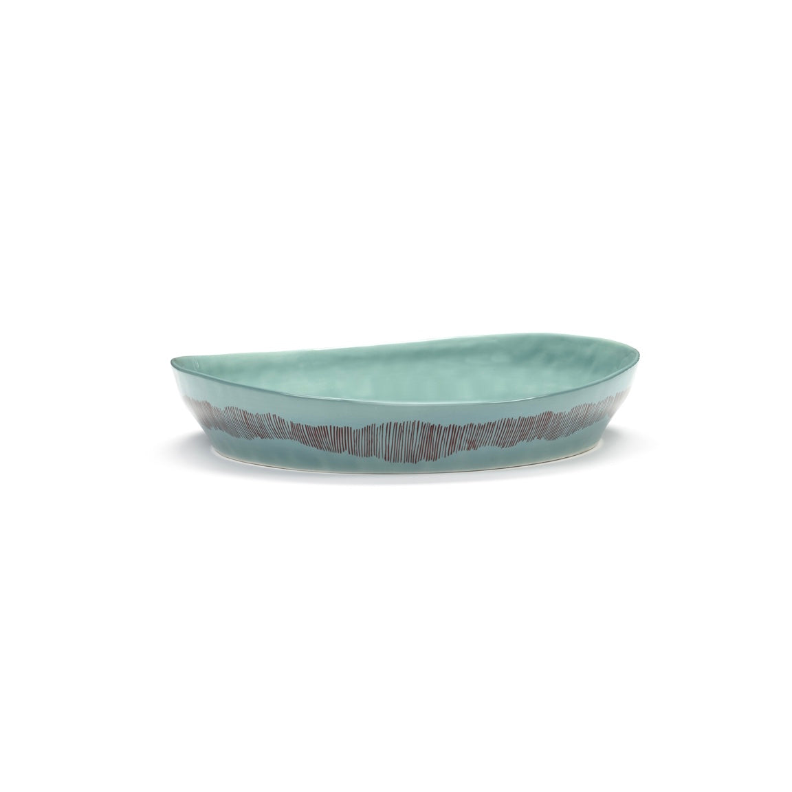 SERVING PLATE S AZURE SWIRL-STRIPES RED FEAST