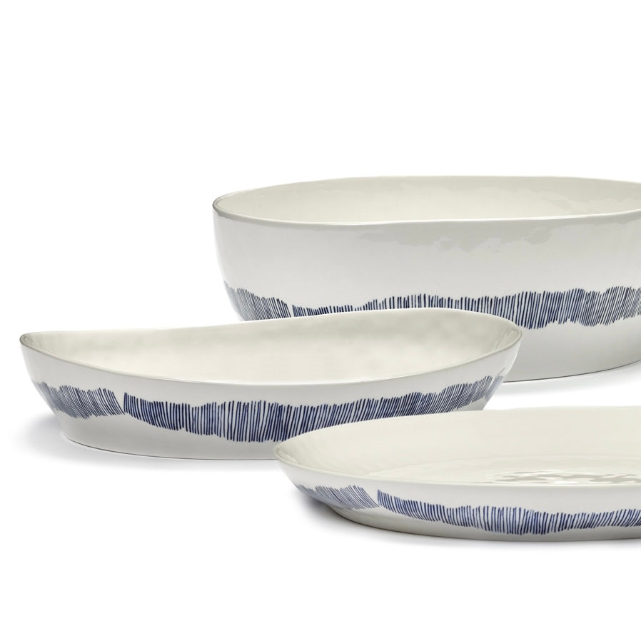 SERVING PLATE S WHITE SWIRL - STRIPES BLUE FEAST