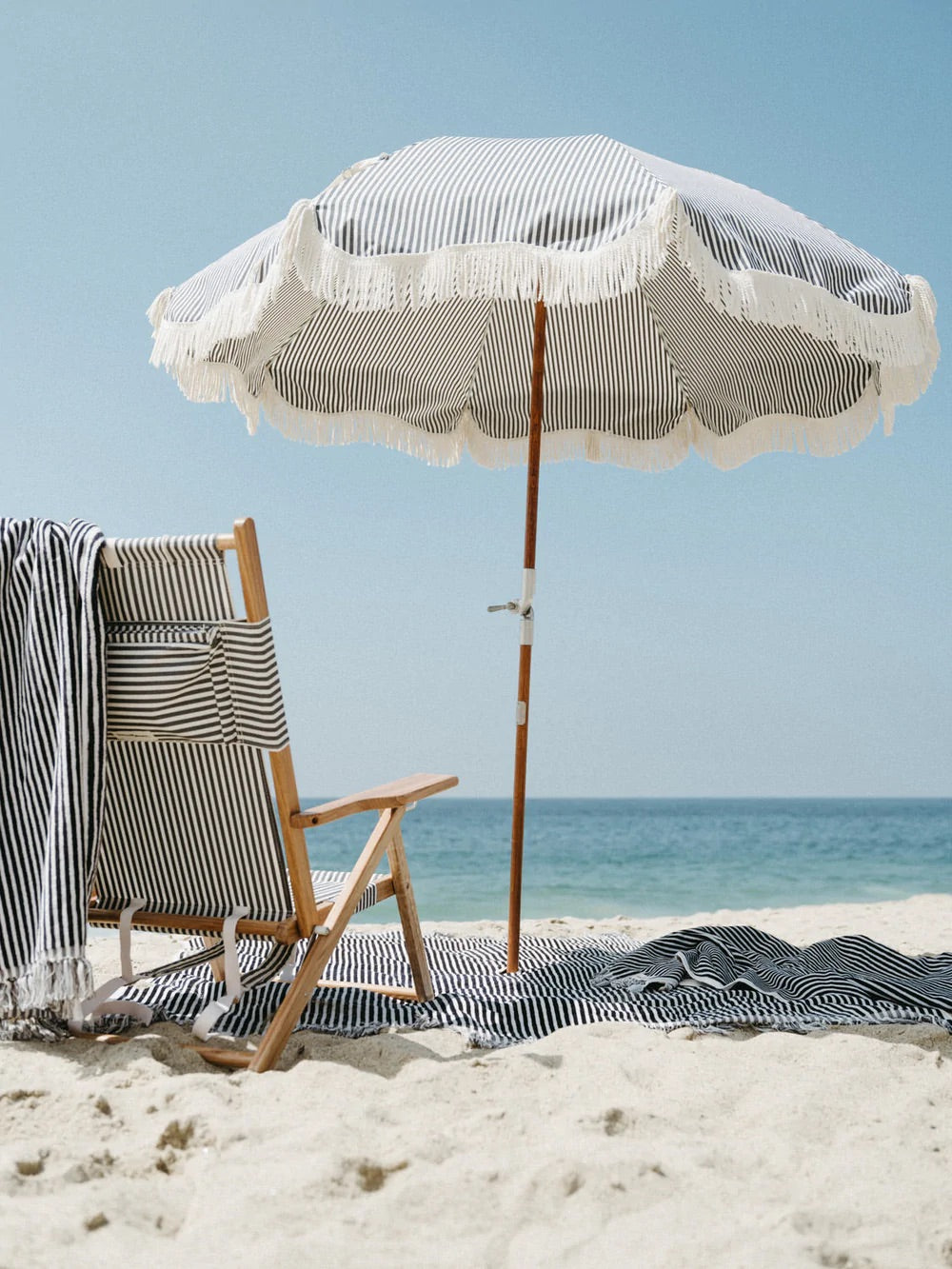 PREMIUM BEACH UMBRELLA - LAURENS NAVY STRIPE | On Order