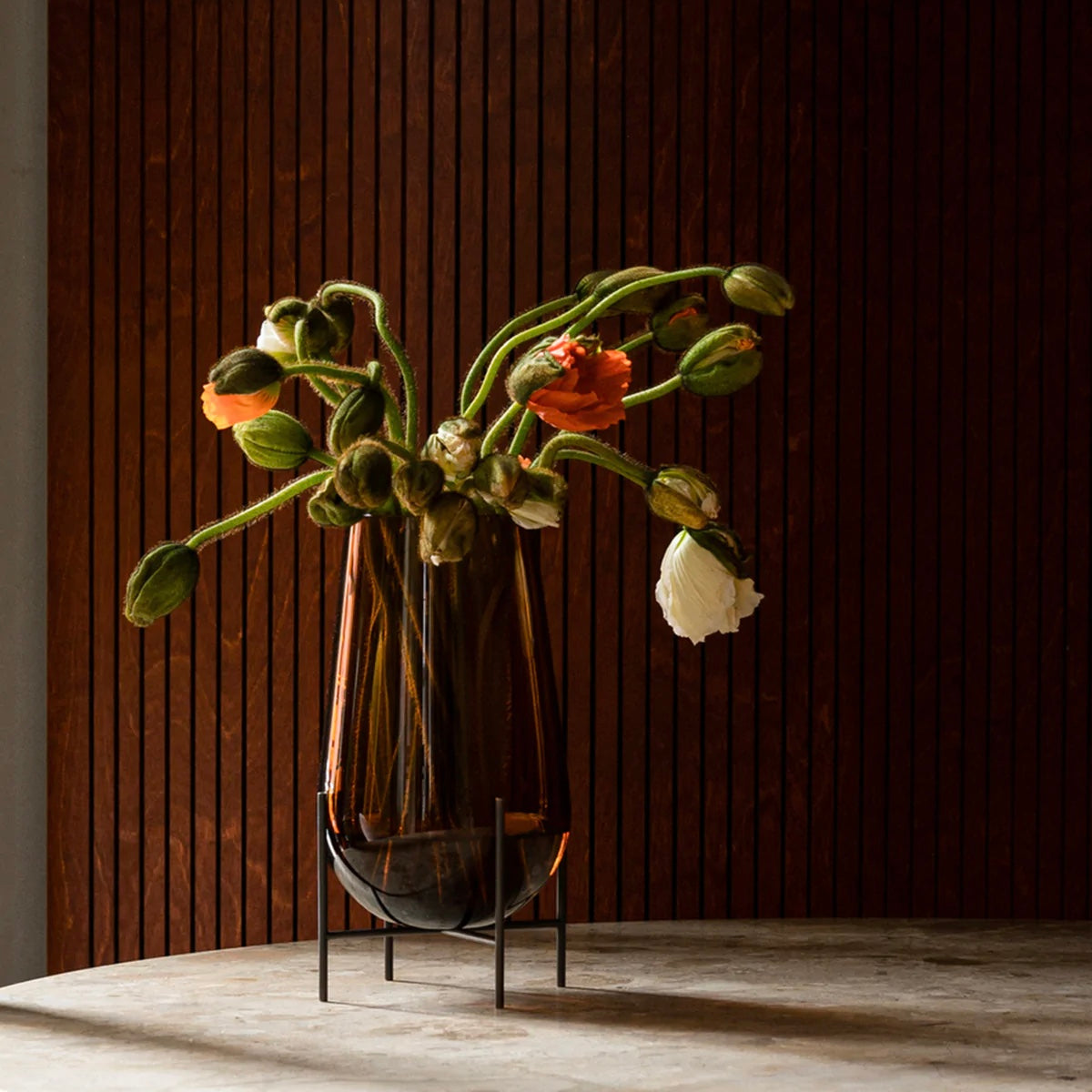 ÉCHASSE VASE GLASS | SMALL | AMBER / BRONZED BRASS