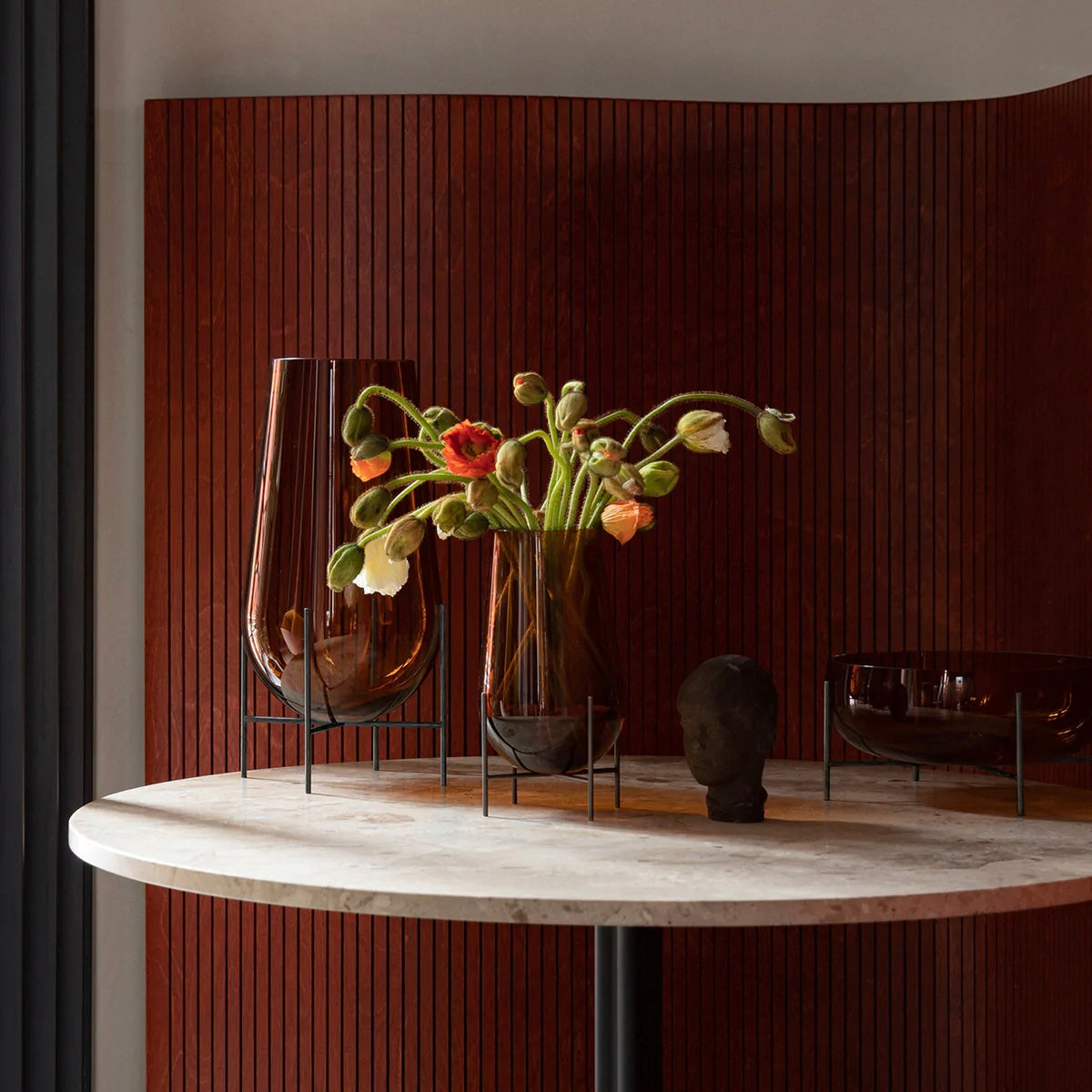 ÉCHASSE VASE GLASS | SMALL | AMBER / BRONZED BRASS