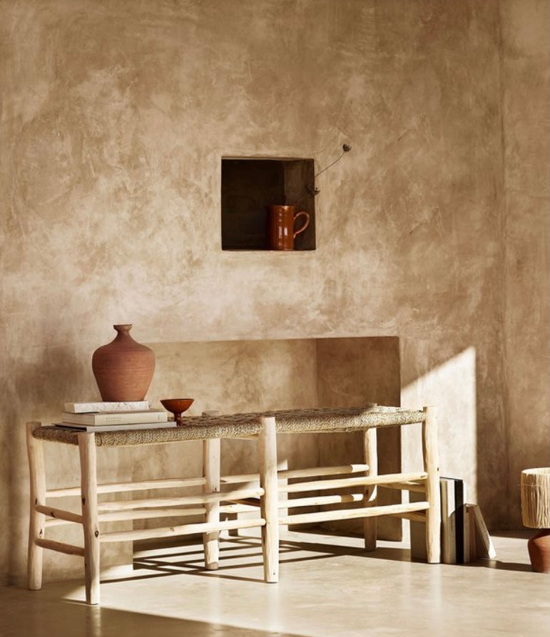 BENCH|EUCALYPTUS WOOD AND PALM LEAVES