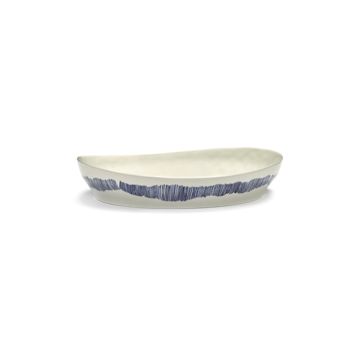 SERVING PLATE S WHITE SWIRL - STRIPES BLUE FEAST