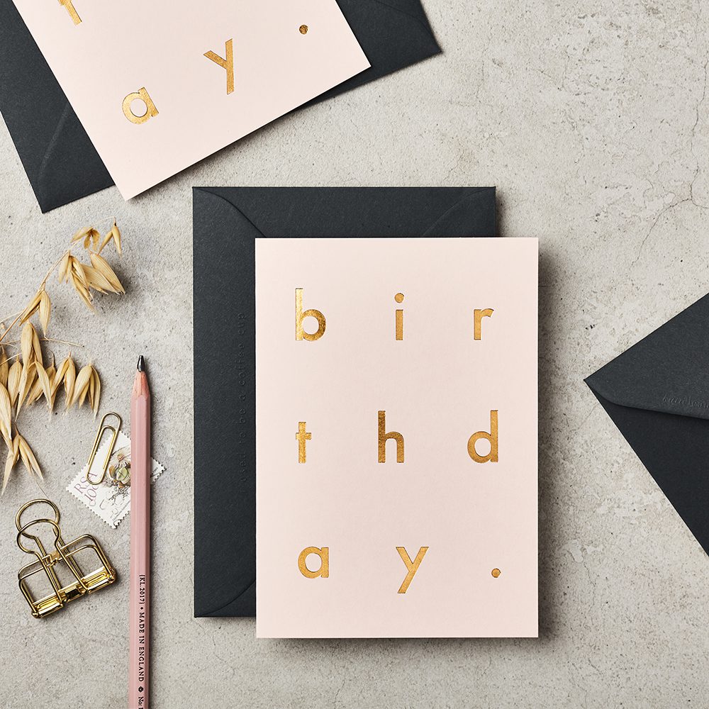 BIRTHDAY ON PINK CARD WITH FLINT ENVELOPE