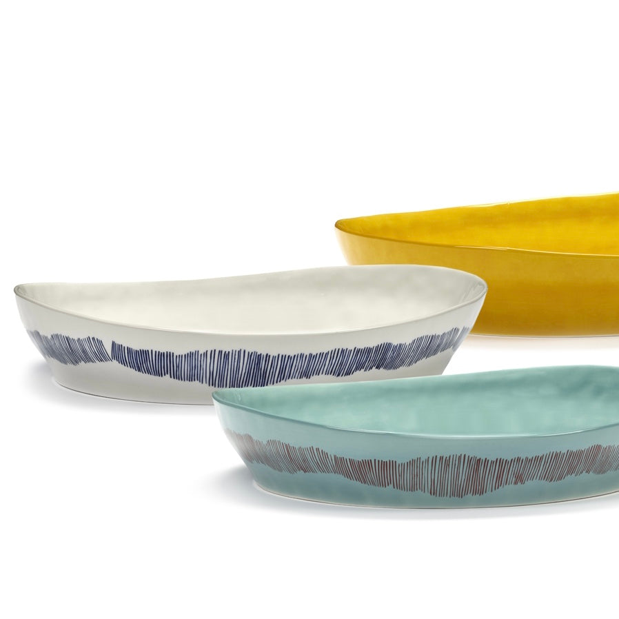 SERVING PLATE S WHITE SWIRL - STRIPES BLUE FEAST