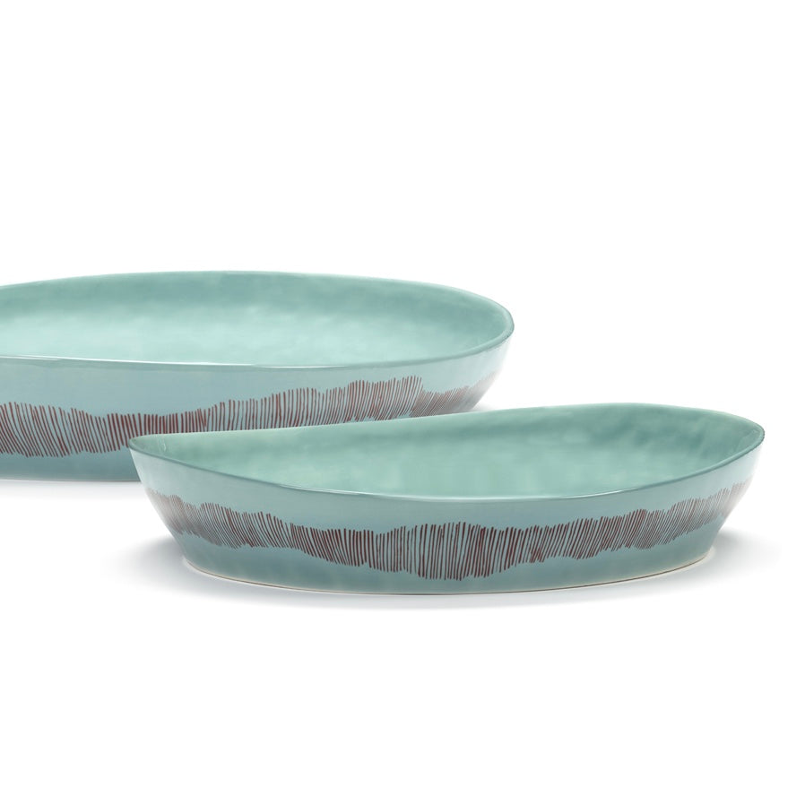 SERVING PLATE S AZURE SWIRL-STRIPES RED FEAST