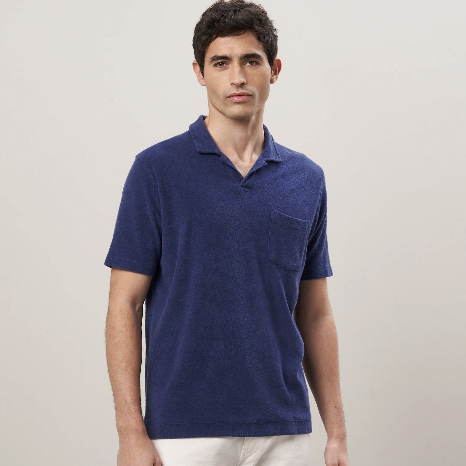MEN KNITTED POLO-BOUCLETTE-POLO NAVY